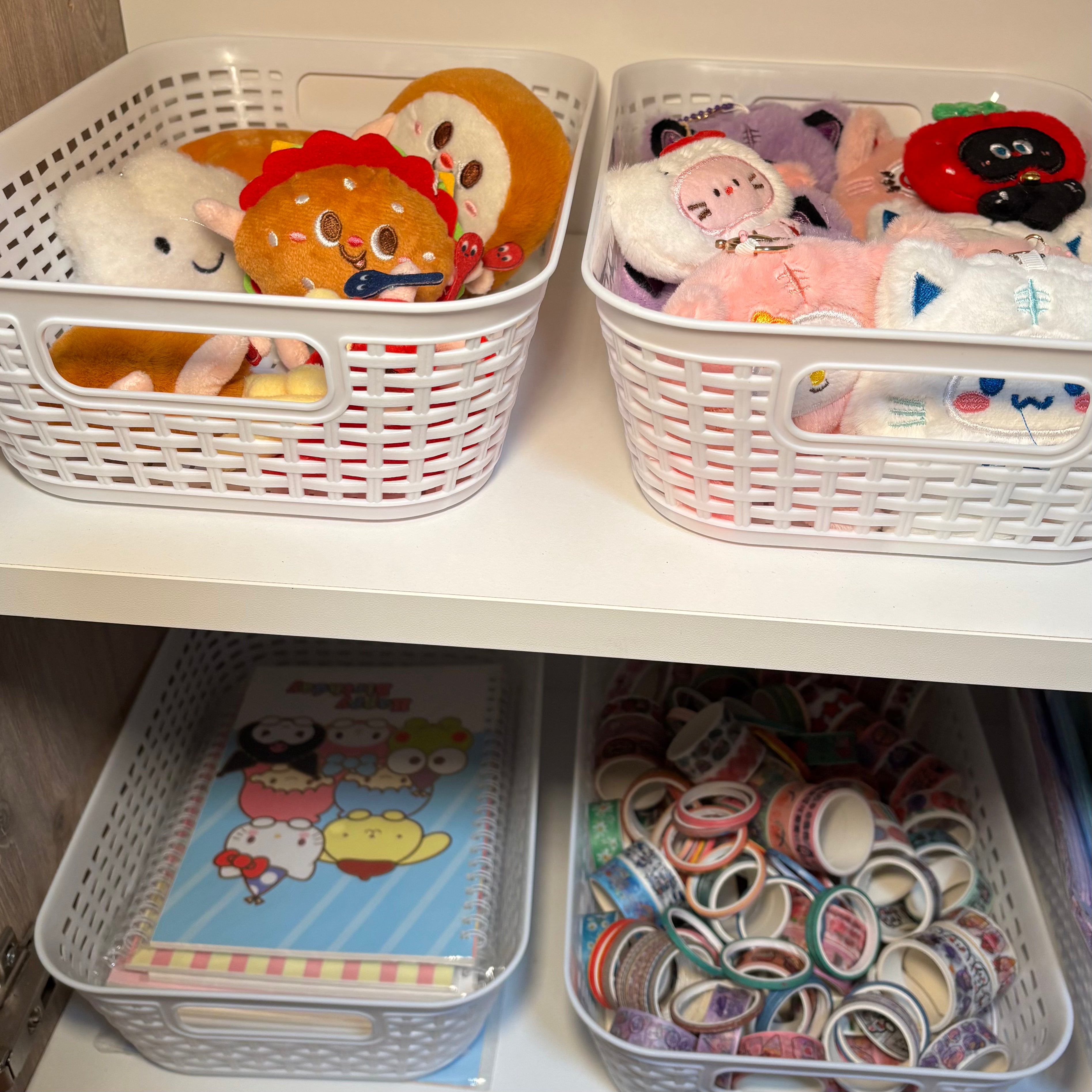 Close up of plush keychains and washi tape. 